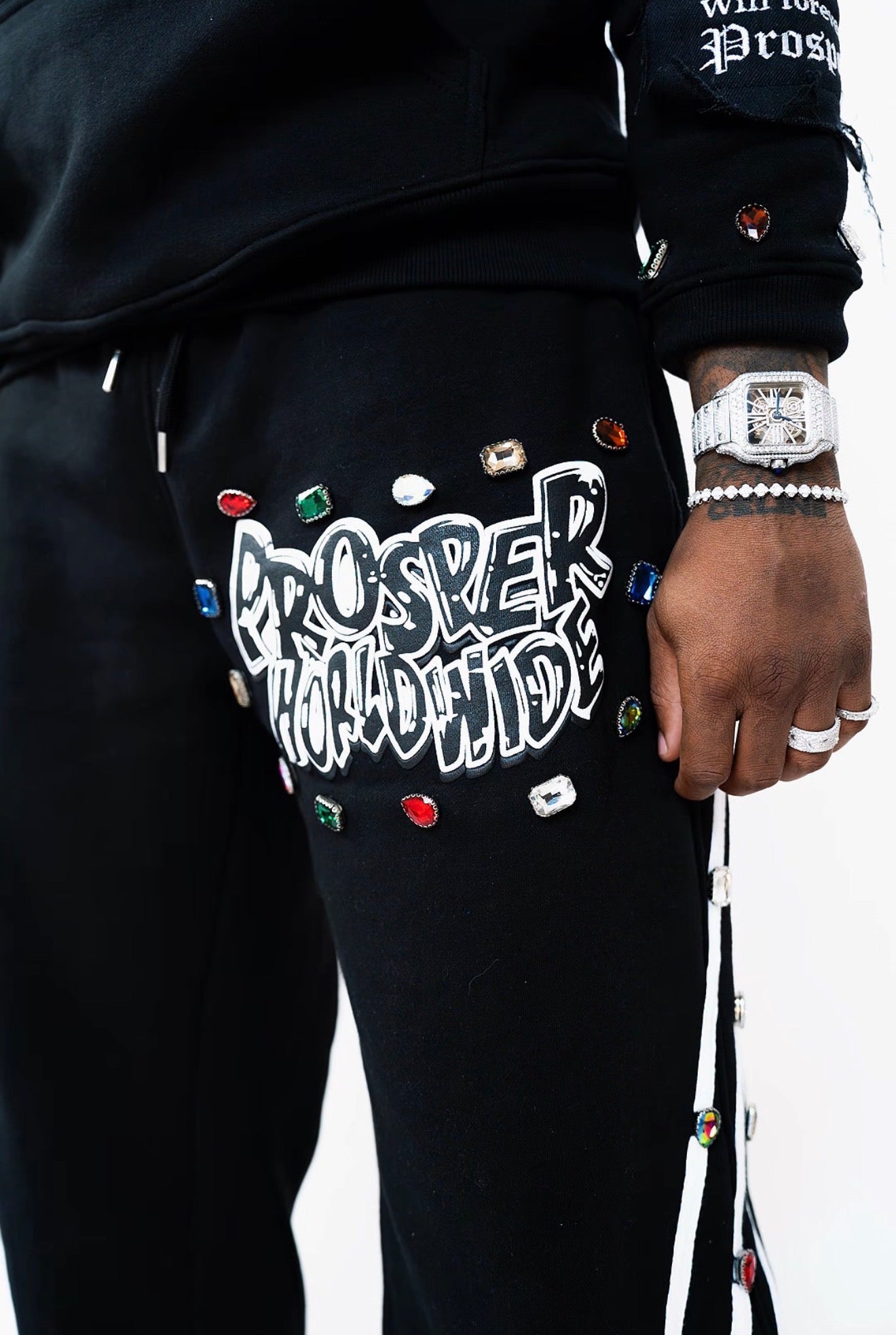 BLACK "DESTINED" GEMSTONE PANTS