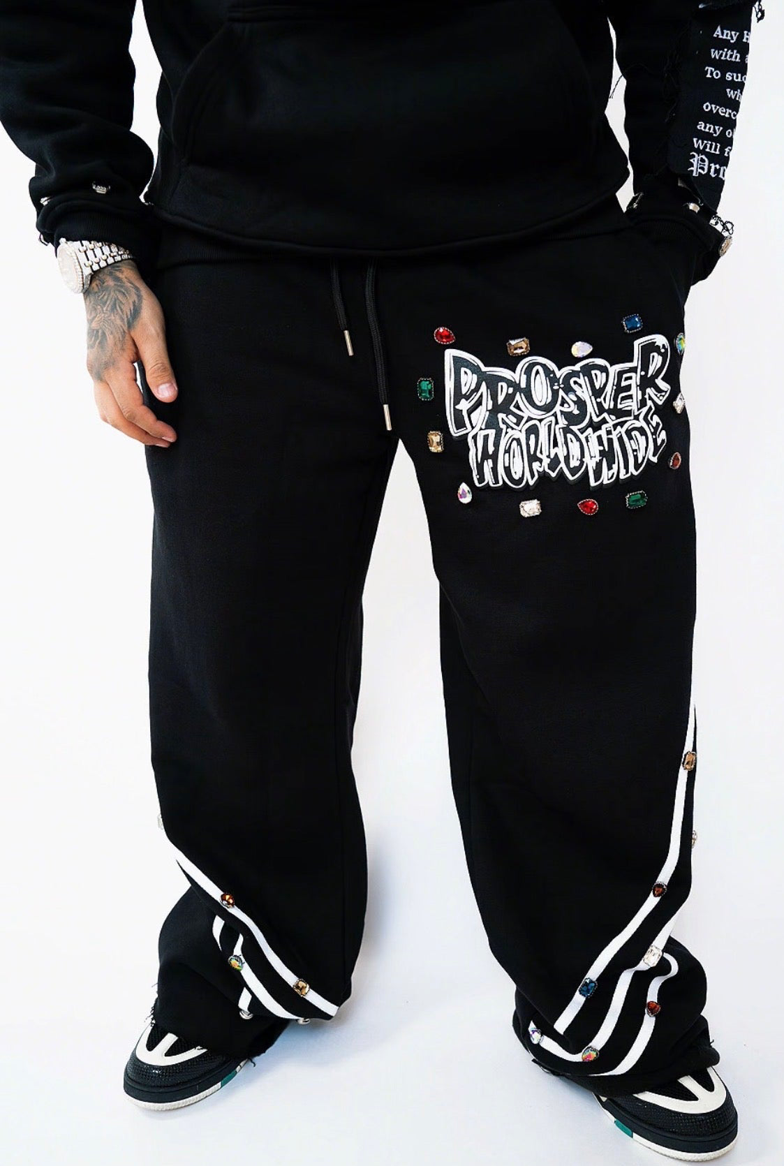 BLACK "DESTINED" GEMSTONE PANTS